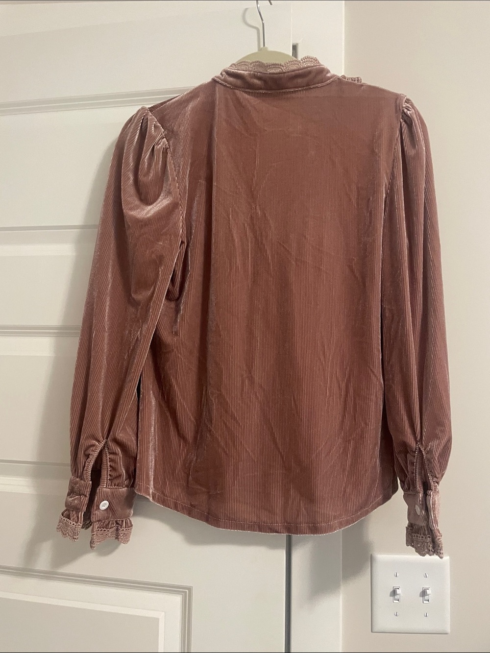 Velvet Ruffle Button-Front Shirt - Dusty Rose - Picture 4 of 5